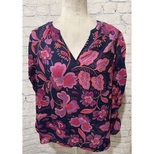 G by Giuliana Long Sleeve V-neck Pink Floral Shirt Size Medium